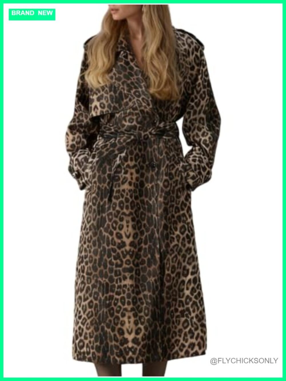 Women's Long Trench Coat Double-Breasted Windproof Jacket with Belt